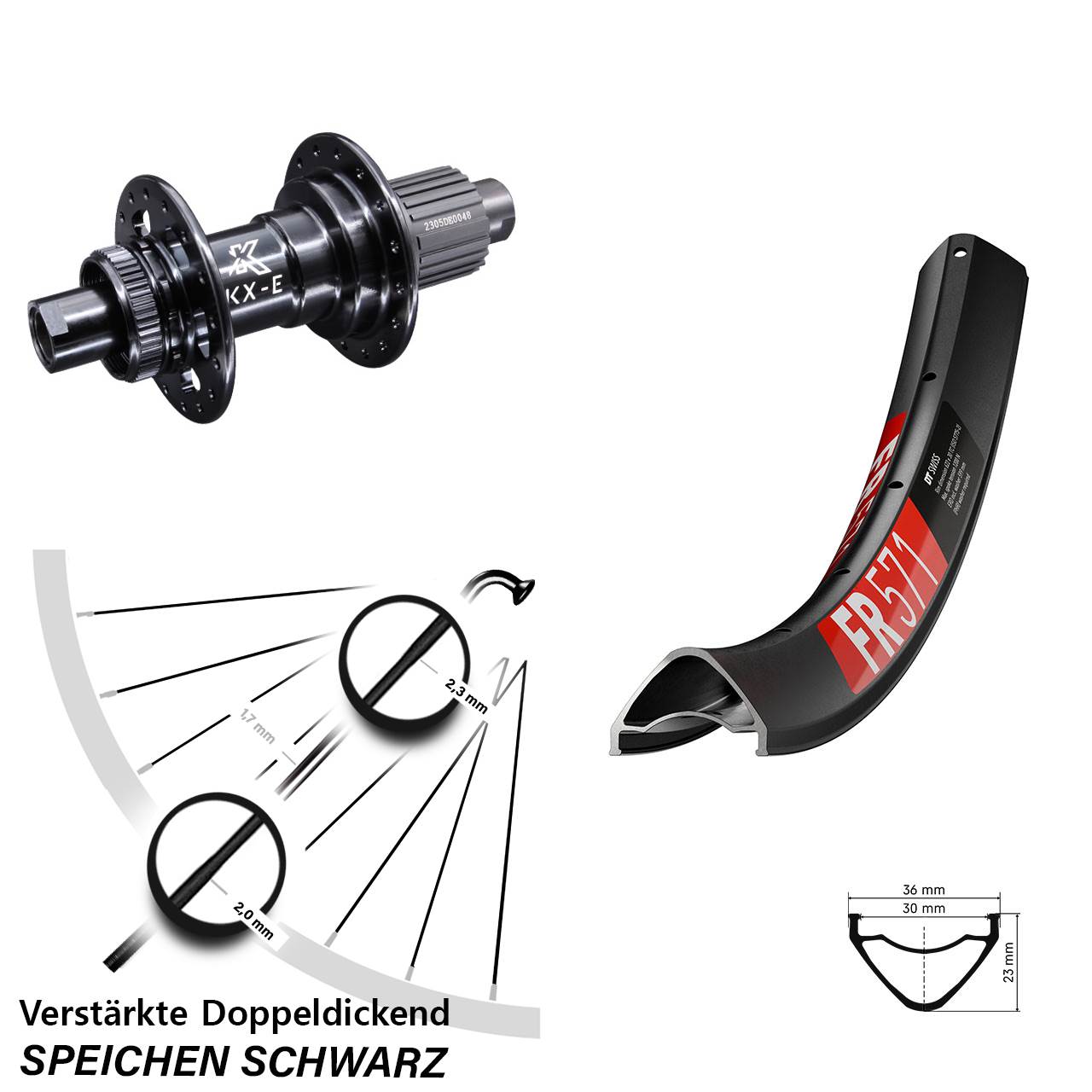 Disc Hinterrad 12x142 27,5 Zoll DT Swiss FR 571 KX-E Shimano Micro Spline