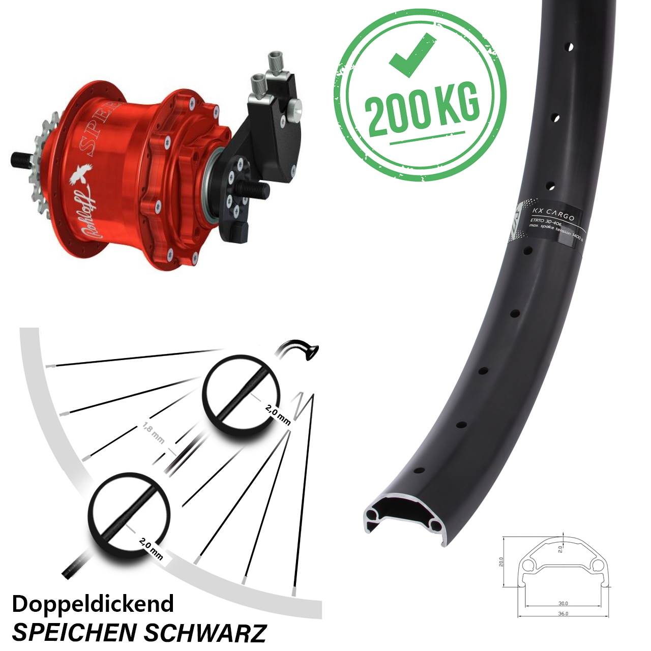 Disc Hinterrrad 26 Zoll KX Cargo Rohloff Speedhub TS DB OEM rot