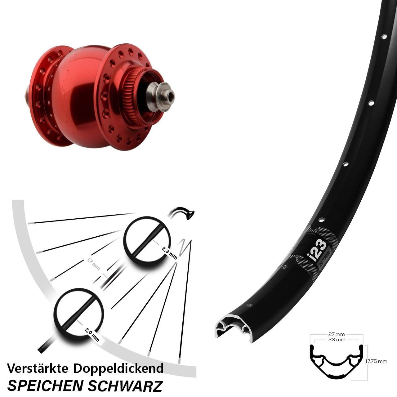 SONdelux rot WTB i23 ST 29 Zoll Disc Laufrad mit Nabendynamo für Schnellspanner