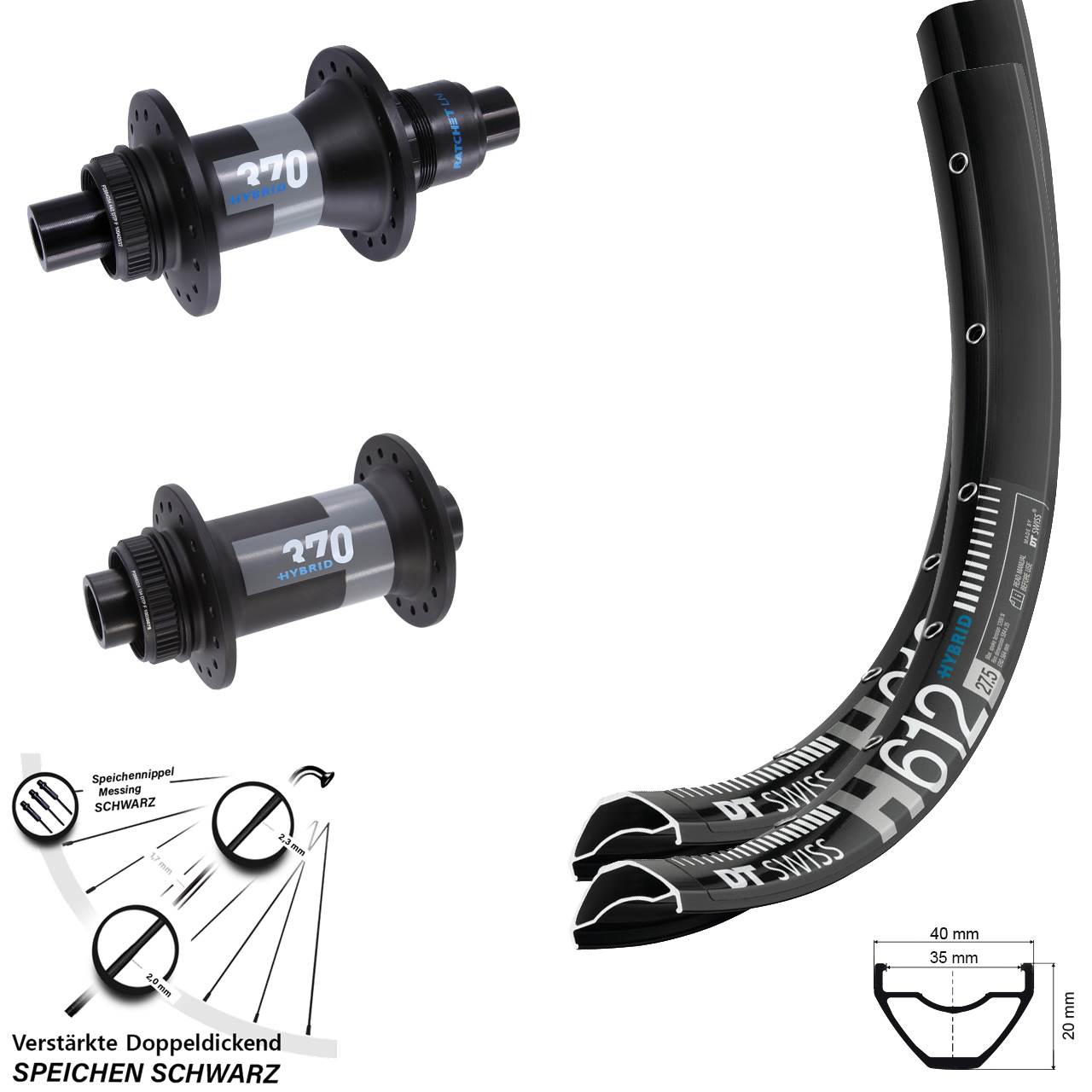 Laufradsatz Centerlock 15x110 12x148 27,5 Zoll DT Swiss H 612-370 Hybrid XD 11-12 fach