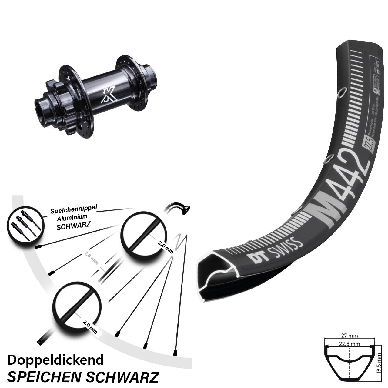 28-29 Zoll DT Swiss M442 KX-M Downhill Disc Vorderrad 20x110 (DH alt)