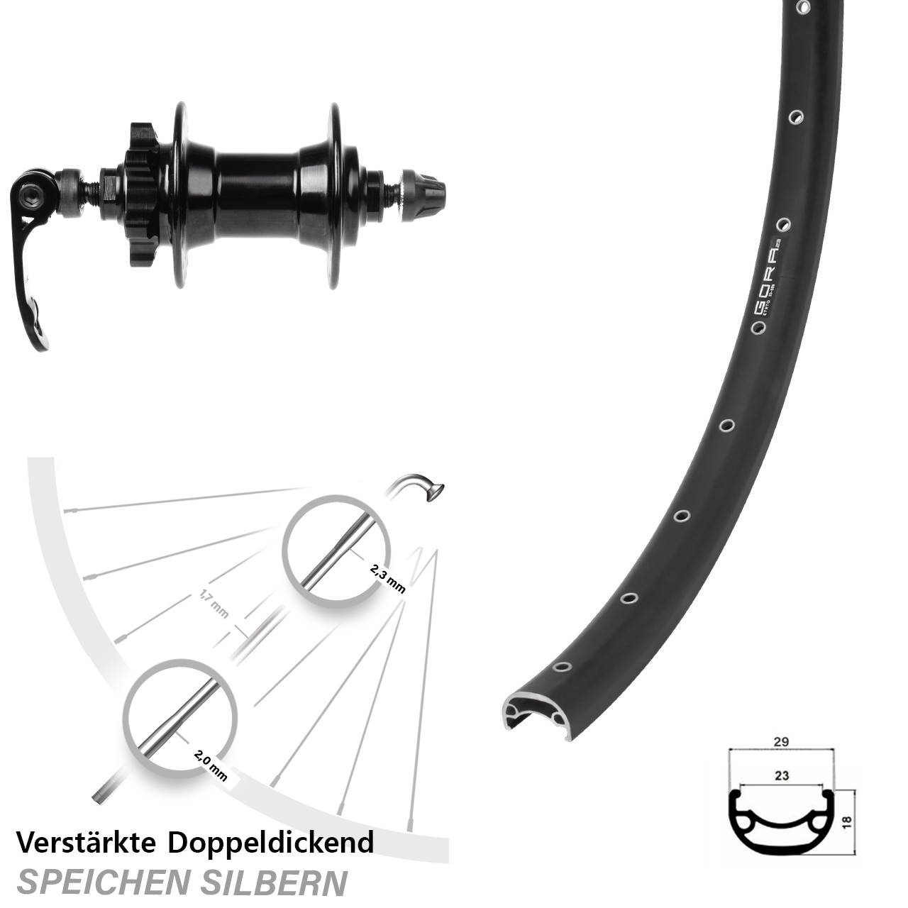 6-Loch Vorderrad 28 Zoll Gora 23 Novatec für Schnellspanner