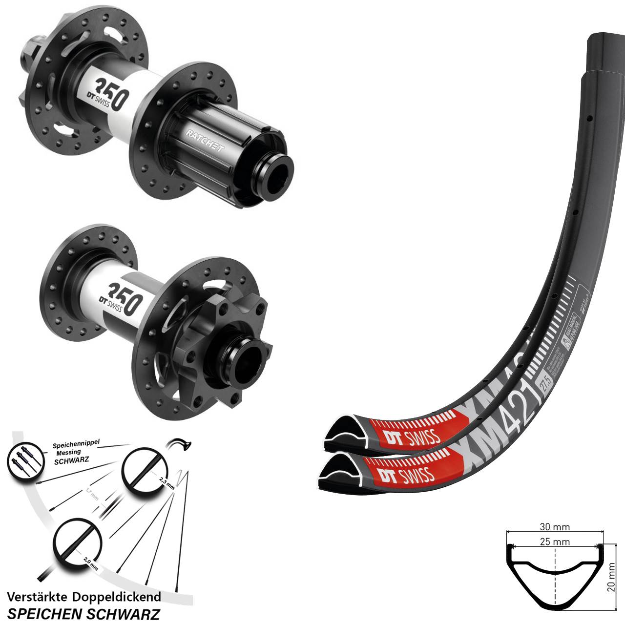 27,5 Zoll DT Swiss XM 421-350 Laufradsatz 6-Loch 15x110 12x148 8-11 fach