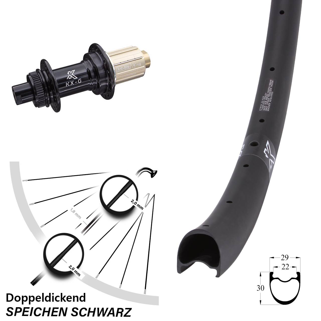 28 Zoll KX-GRC Carbon Hinterrad Centerlock 12x142 8-12 fach HG