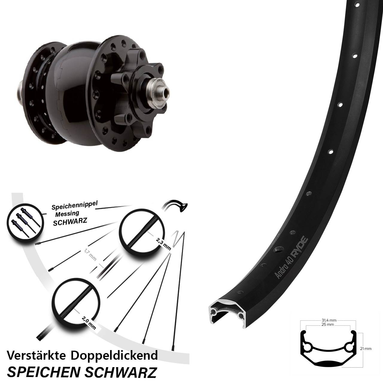 Disc Nabendynamolaufrad QR 27,5 Zoll Ryde Andra 40 SON 28