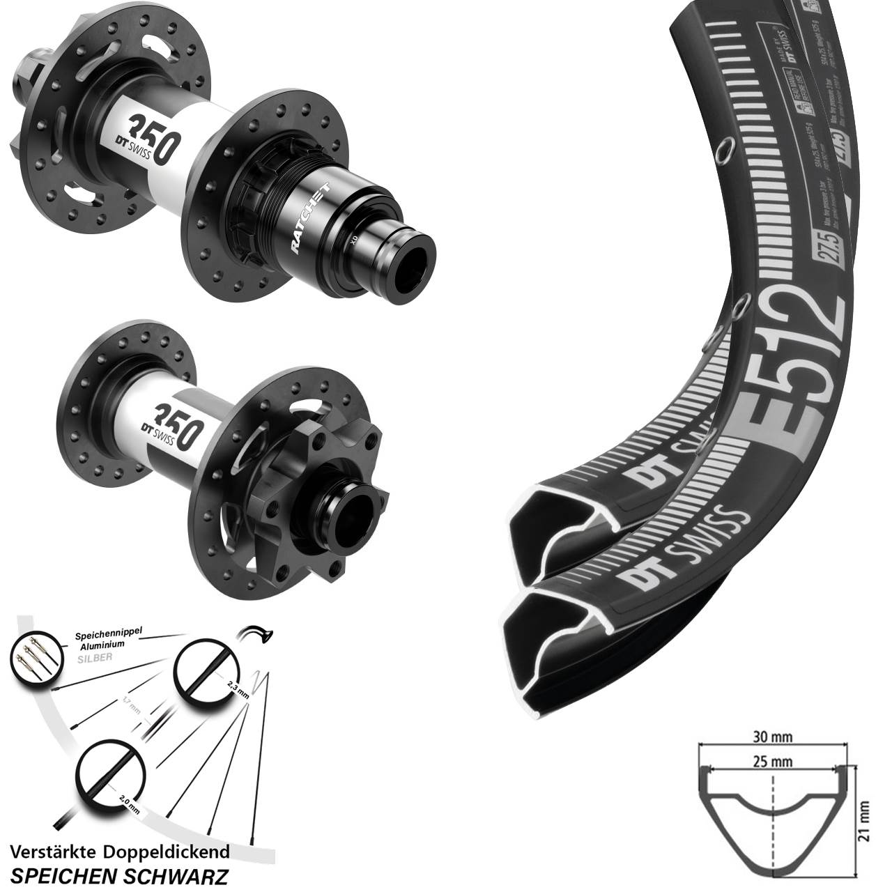 DT Swiss E512-350 27,5 Zoll Disc Laufrad-Satz 15x110 12x148 Boost XD