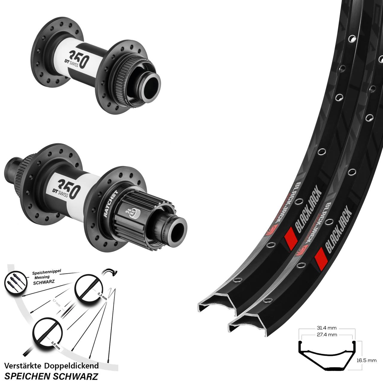 Disc Laufrad-Satz 15x100 12x142 27,5 Zoll Rodi Ready 27 DT Swiss 350 Micro Spline