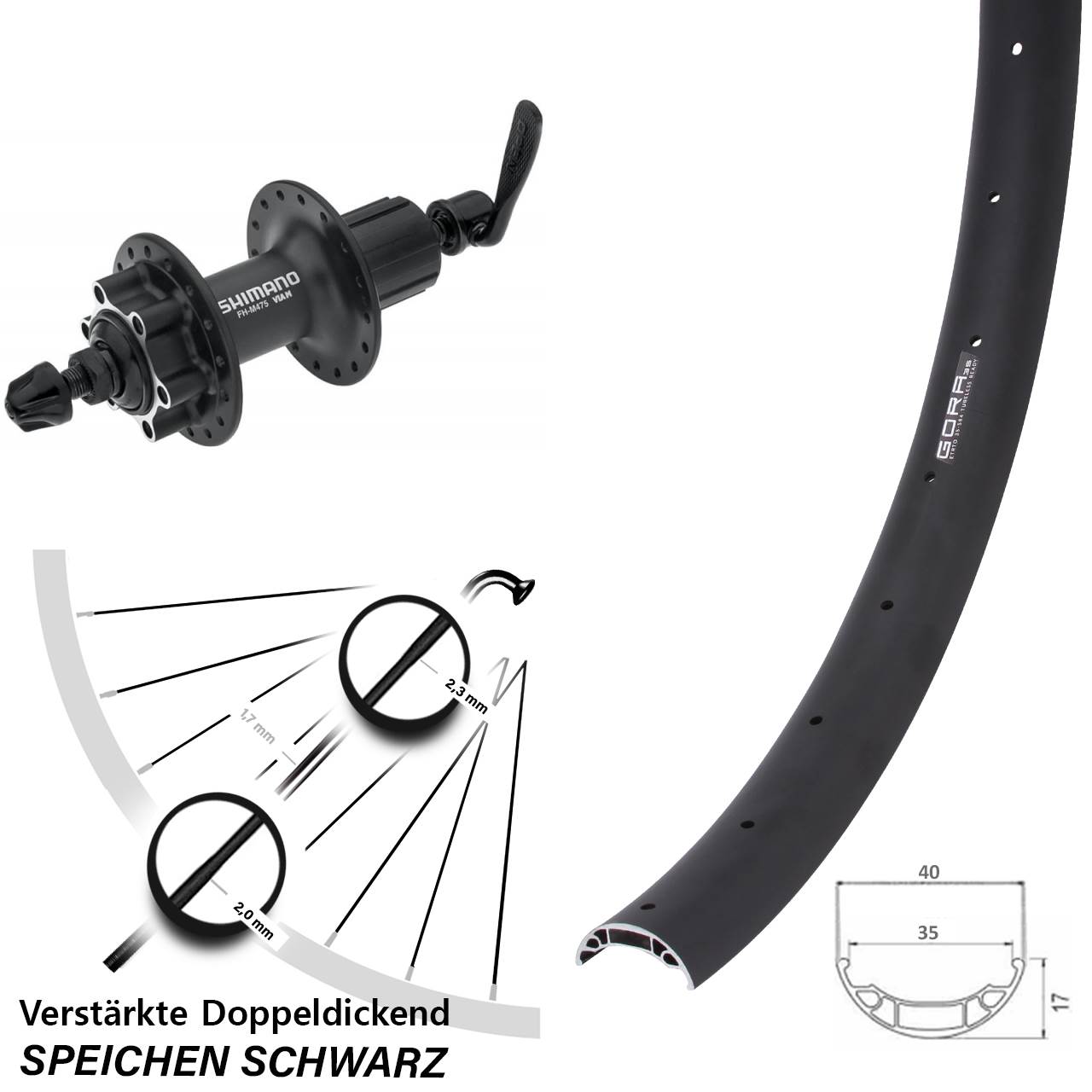 Hinterrad 6-Loch QR 27,5 Zoll Gora 35 Shimano FH-M475 8-11 fach HG
