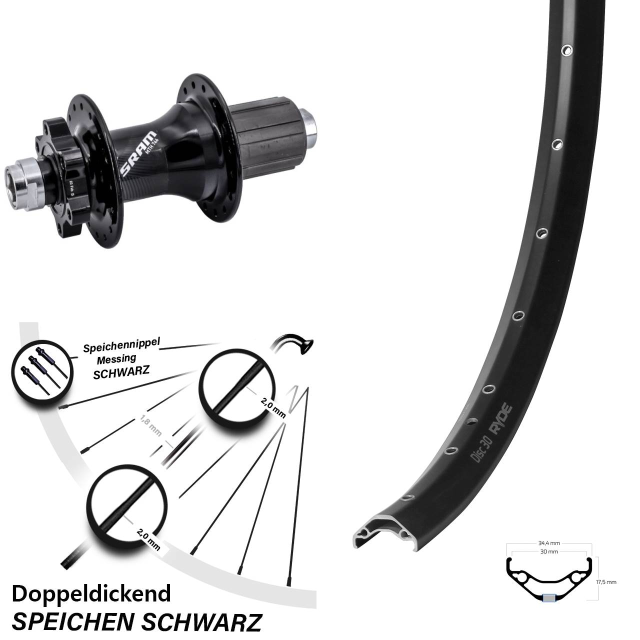 Ryde Disc 30 Sram 746 29 Zoll Hinterrad 12x148 8-11 fach HG