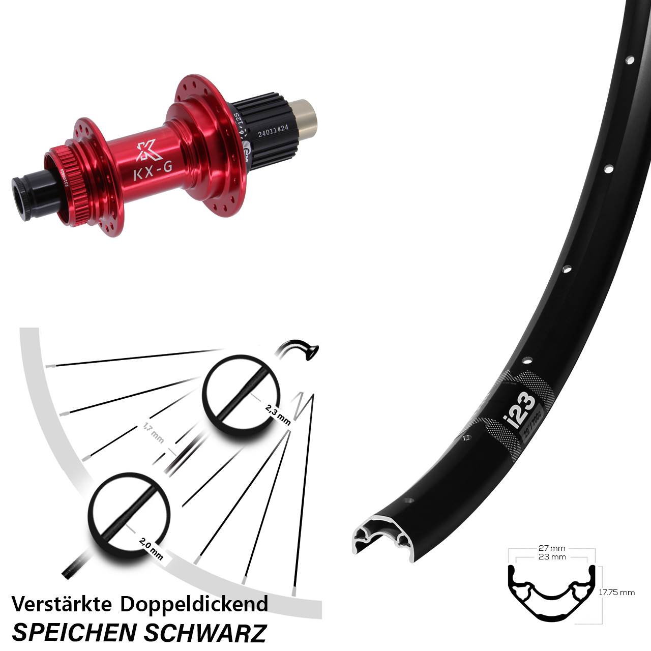 Disc Hinterrad 28-29 Zoll WTB i23 KX-G rot Micro Spline 12x142