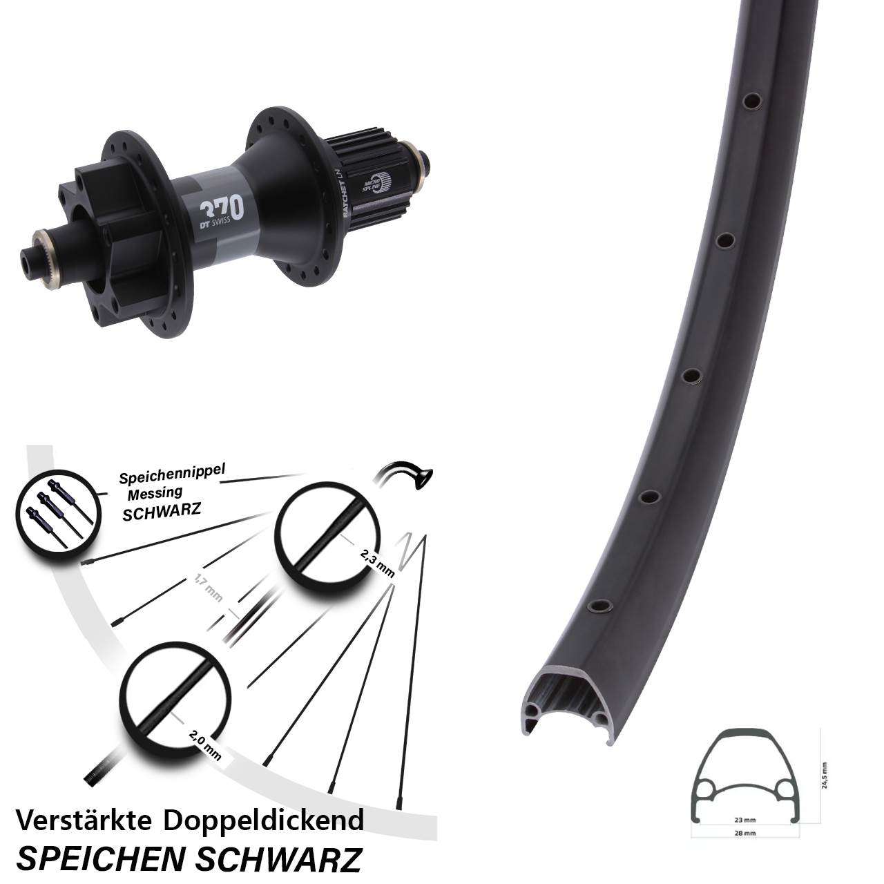 Disc Laufrad 29 Zoll Ambrosio Sport DT Swiss 370 Micro Spline für Schnellspanner