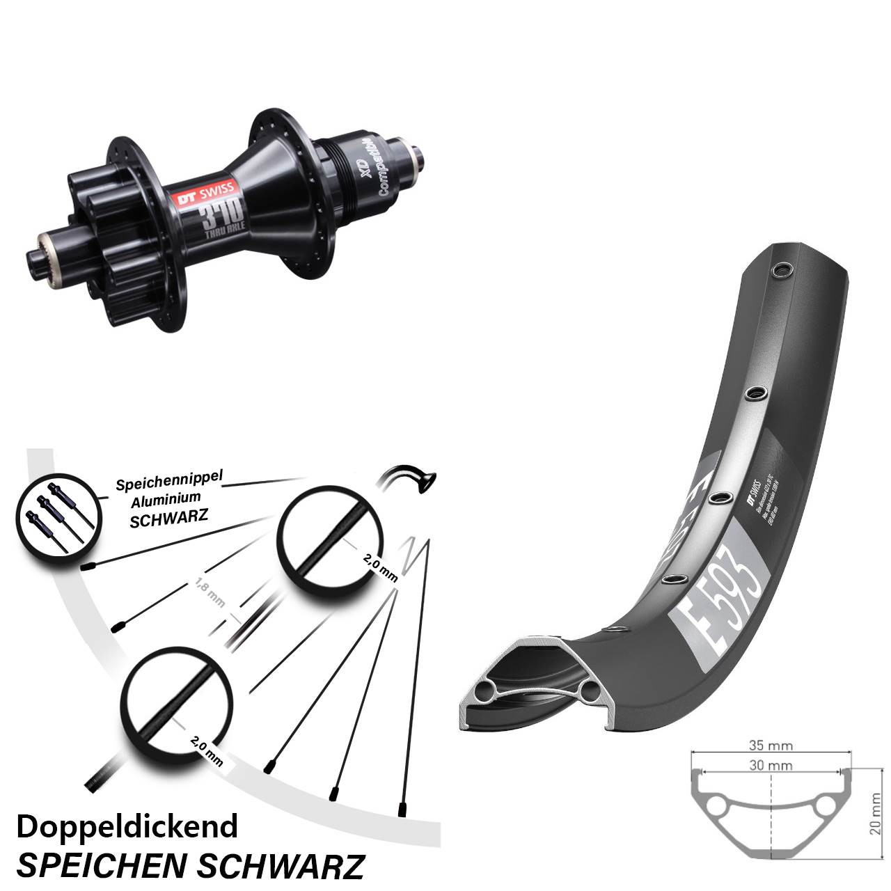 650B DT Swiss E593-370 Disc Hinterrad für Schnellspanner XD 11-12 fach