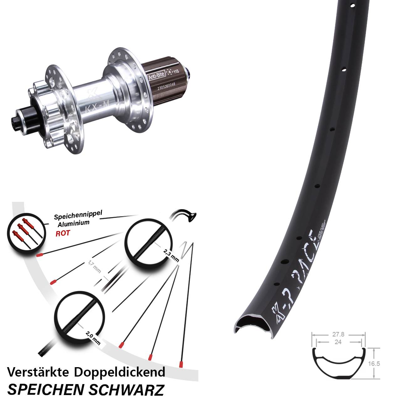 Disc Laufrad für Schnellspanner KX-R Race CC verstärkt 8-12 fach