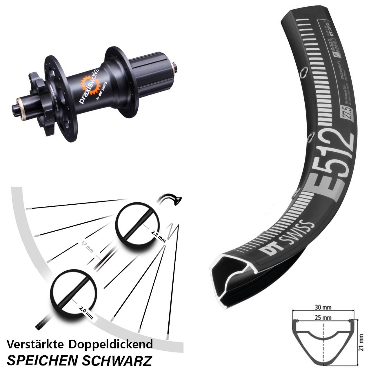 Hinterrad 29 Zoll DT Swiss E 512-350 6-Loch 5x135 HG 8-11 fach