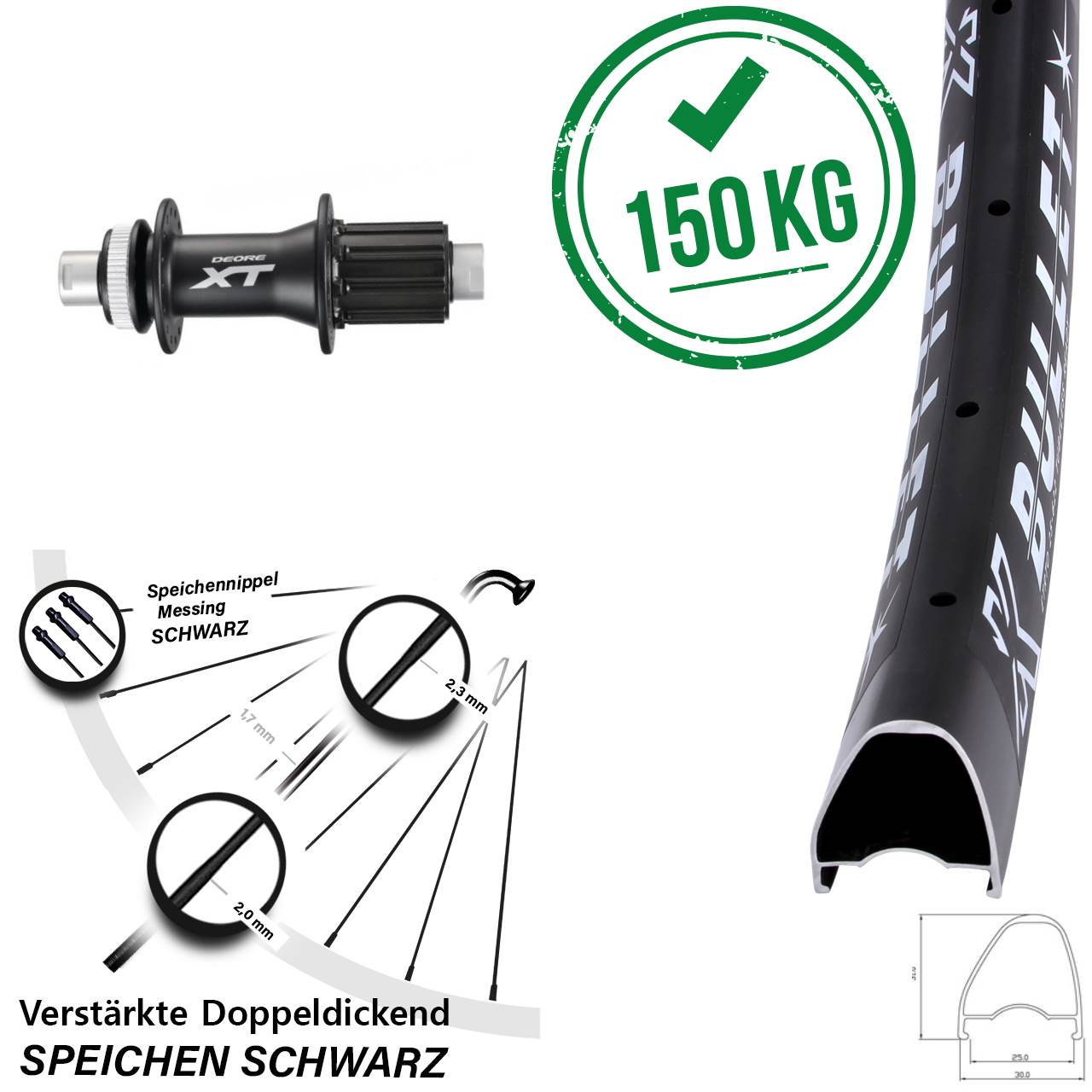 KX Bullet OS Shimano XT 29 Zoll Disc Hinterrad 12x142 8-11 fach