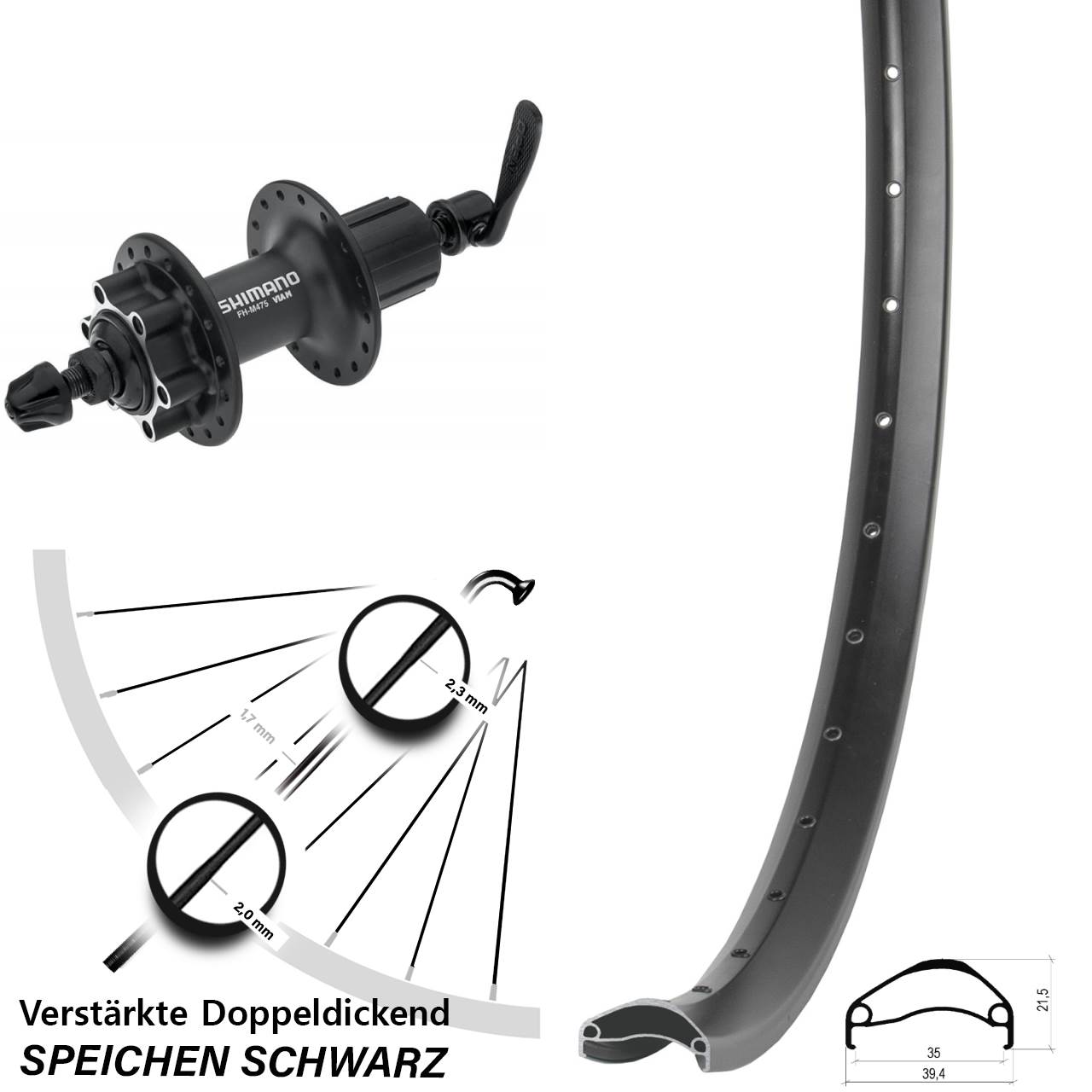 Disc Laufrad 27,5 Zoll Ambrosio E35 Shimano Alivio 8-11 fach für Schnellspanner