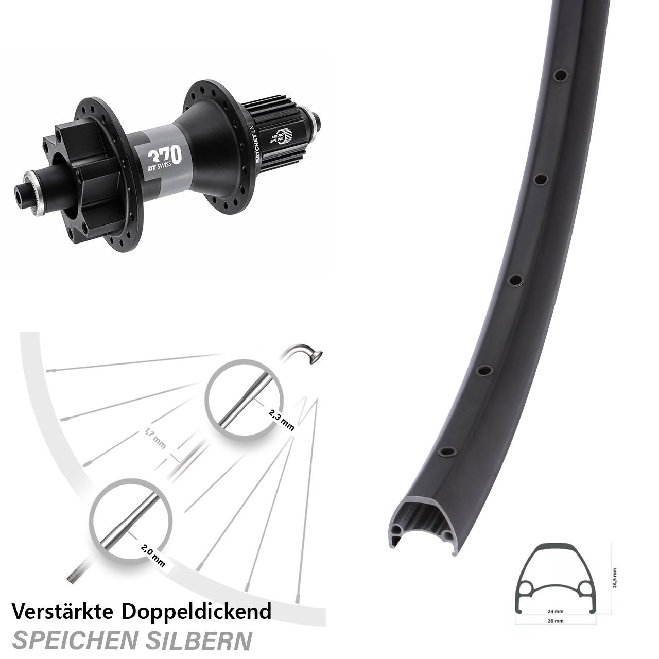 Disc Laufrad 29 Zoll Ambrosio Sport DT Swiss 370 Micro Spline für Schnellspanner