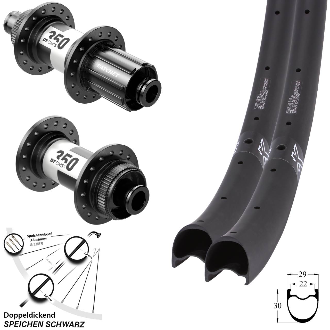 KX-RC Gravel Carbon DT Swiss 350 28-29 Zoll Disc Laufrad-Satz 12x100/142 11-12 fach HG