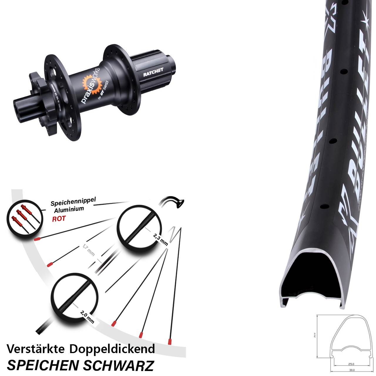 28-29 Zoll KX Bullet OS DT Swiss 350 Disc Hinterrad 12x142 8-11 fach HG