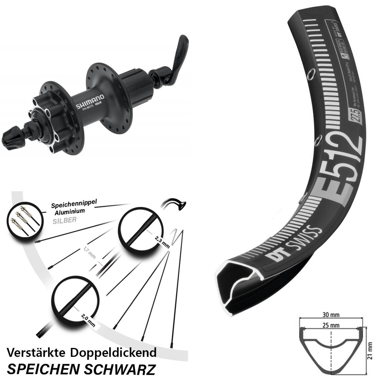 29 Zoll DT Swiss E 512 Shimano Alivio Hinterrad 6-Loch für Schnellspanner 8-11 fach