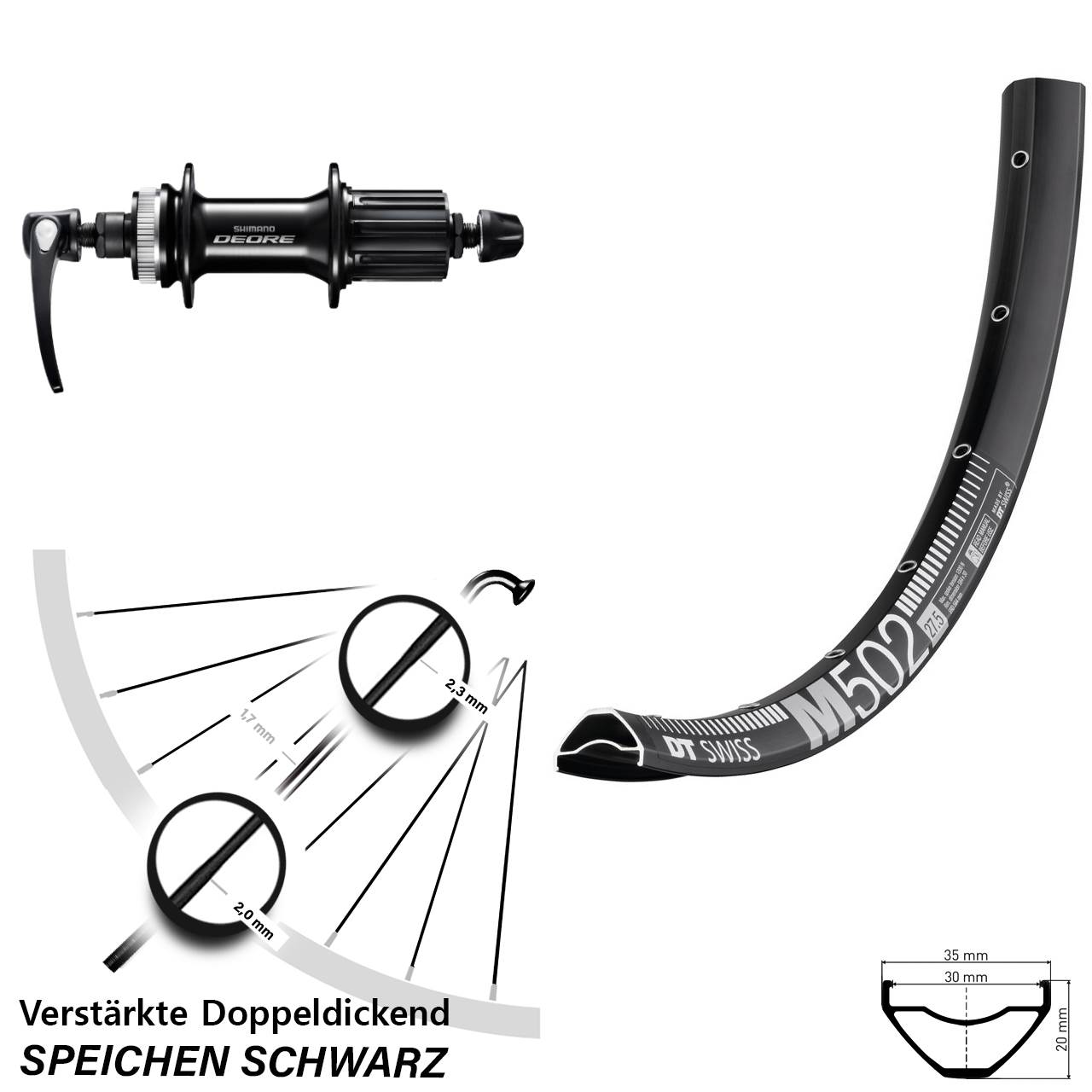 DT Swiss M 502 Shimano FH-M6000 29 Zoll Centerlock Hinterrad QR 8-11 fach