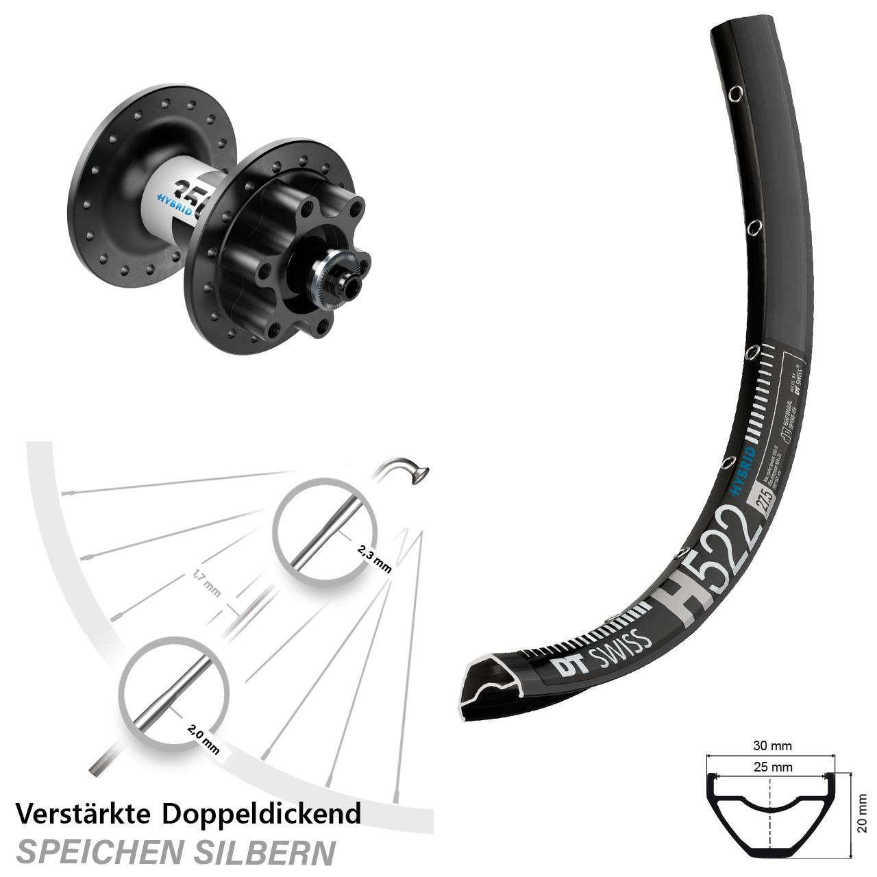 Disc Vorderrad 28-29 Zoll DT Swiss H522 Hybrid 350 QR