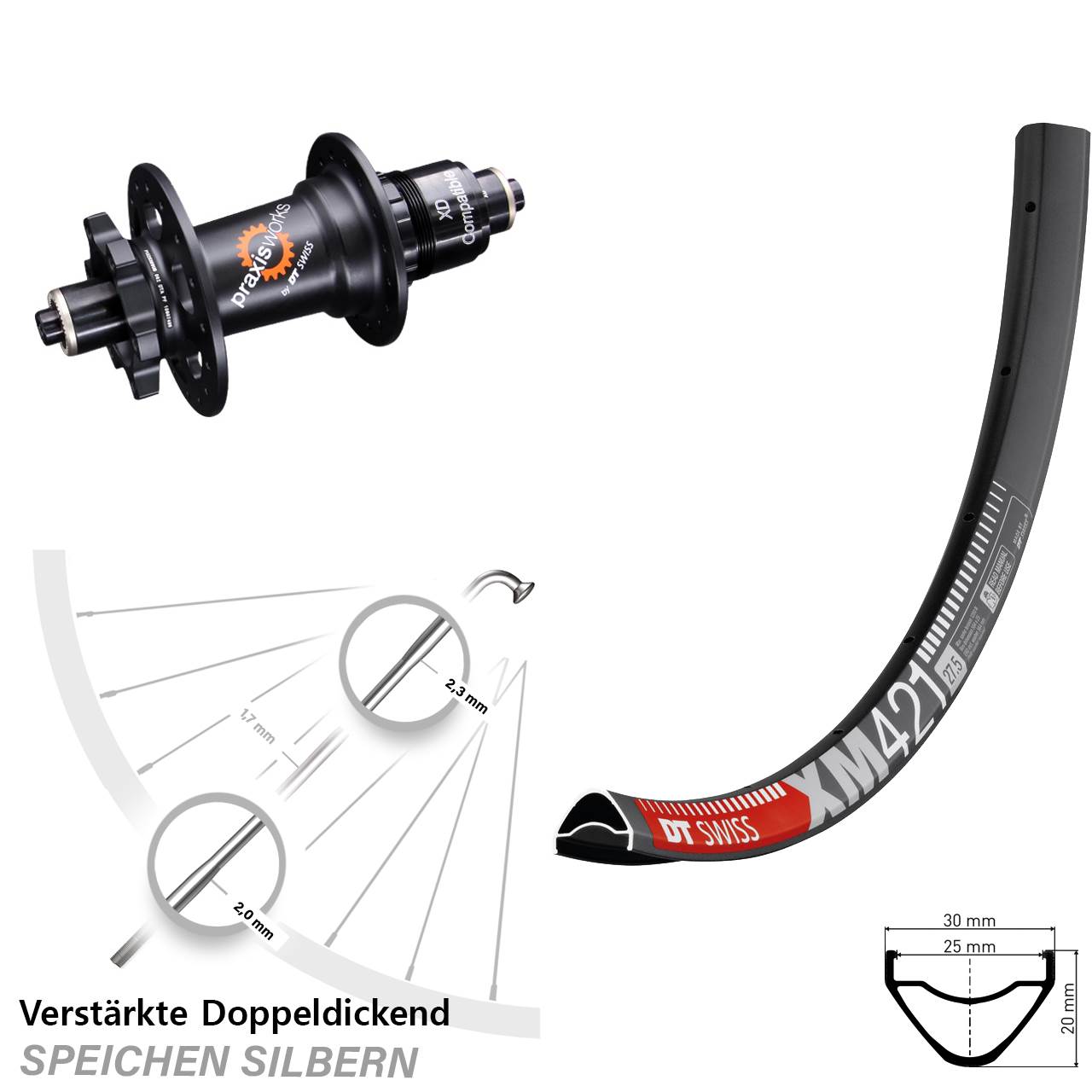 DT Swiss XM 421-350 6-Loch 29 Zoll Hinterrad QR XD