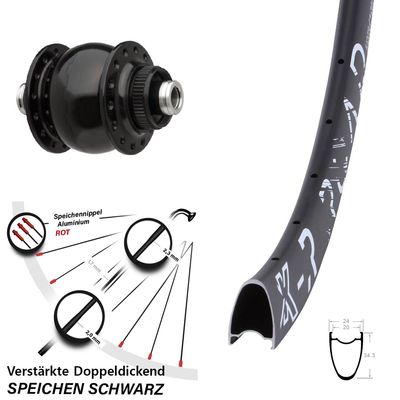 Centerlock Vorderrad mit Dynamo 28-29 Zoll KX-R Road SONdelux 12x100