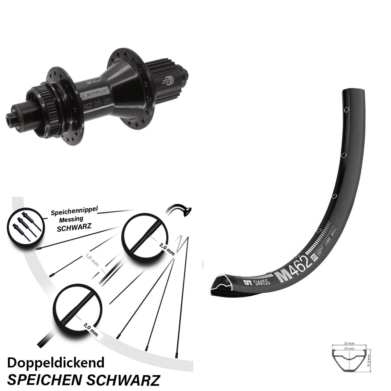 DT Swiss M 462-370 Hybrid 27,5 Zoll Disc Hinterrad für Schnellspanner Shimano Micro Spline