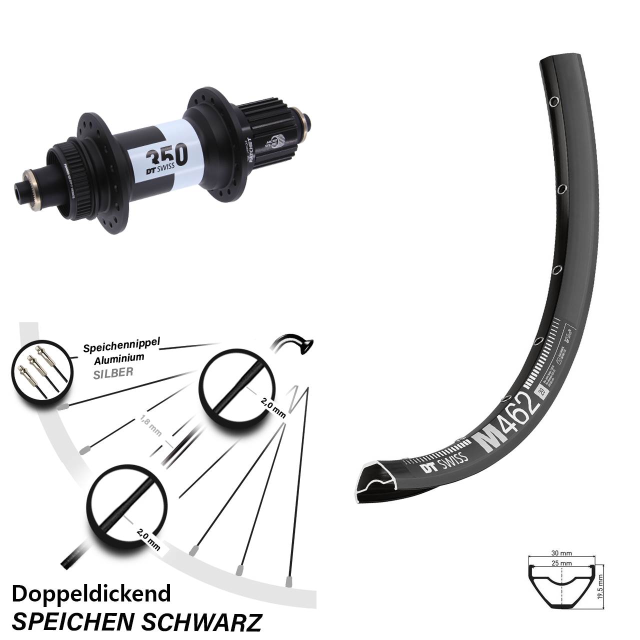 Centerlock Hinterrad 27,5 Zoll DT Swiss M462-350 Shimano Micro Spline QR Boost
