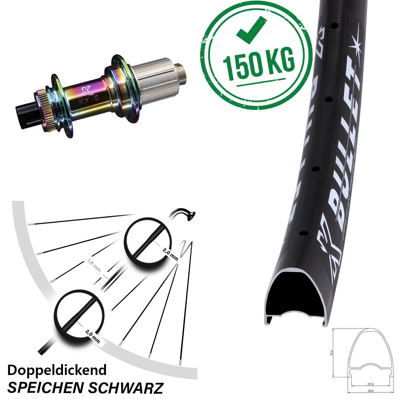 28 Zoll Hinterrad Bullet KX-G 8-12 fach 12x142