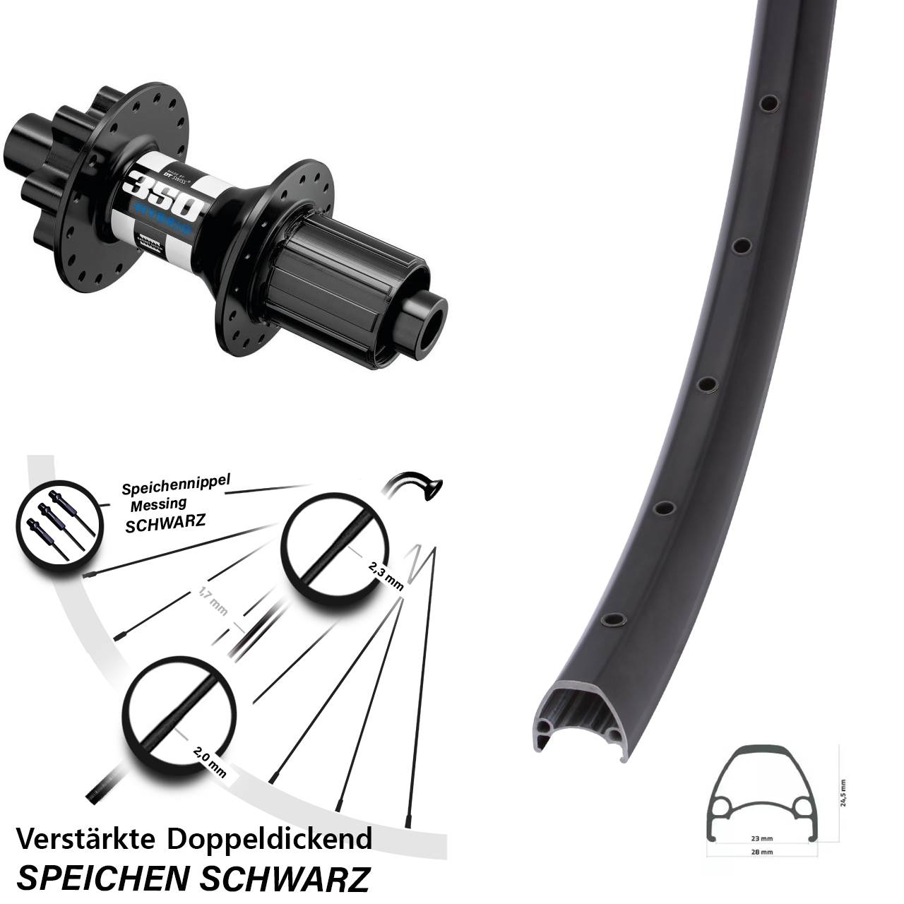 6-Loch Hinterrad 12x148 28-29 Zoll Ambrosio Sport DT Swiss 350 Hybrid 8-11 fach HG
