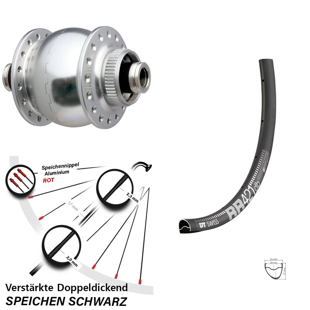 SONdelux DT Swiss RR421 28 Zoll Centerlock Dynamovorderrad 12x100