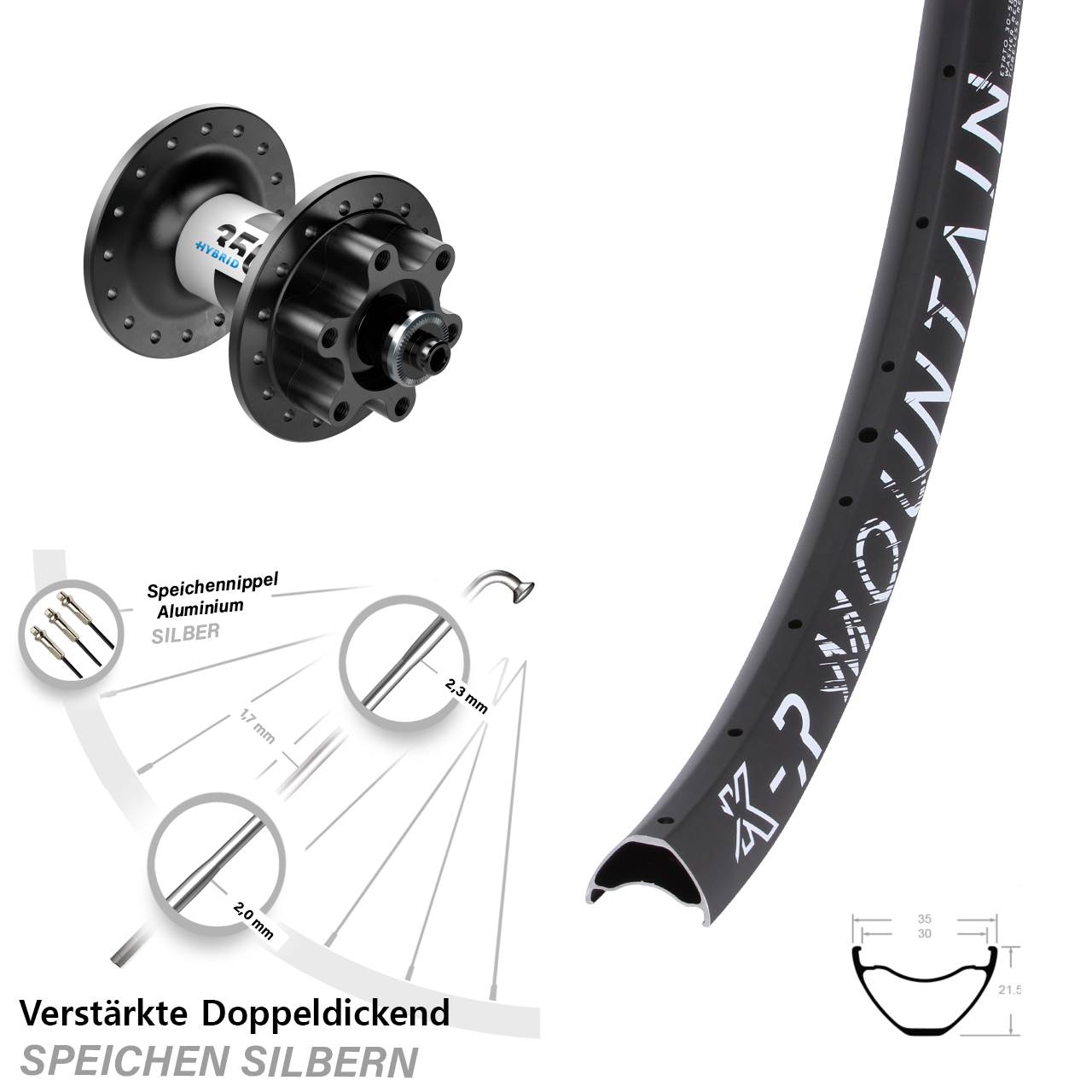 6-Loch Vorderrad für Schnellspanner 29 Zoll KX-R Mountain DT Swiss Hybrid 350