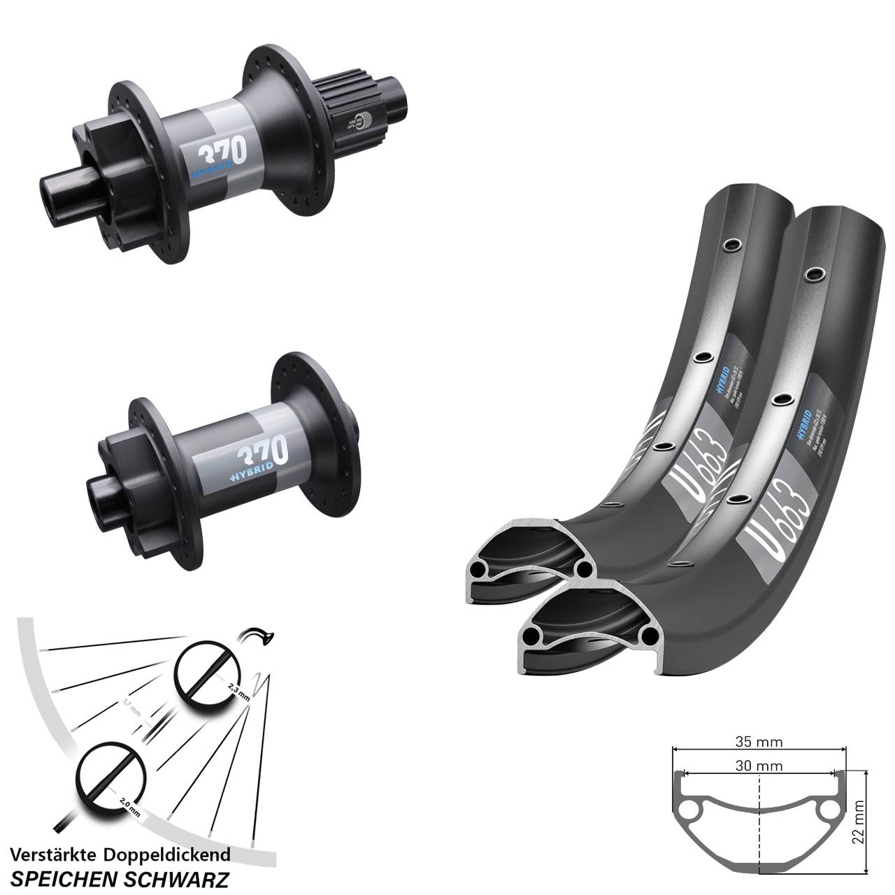 DT Swiss U663-Hybrid 370 Disc 6-Loch 29 Zoll Laufradsatz Boost Micro Spline