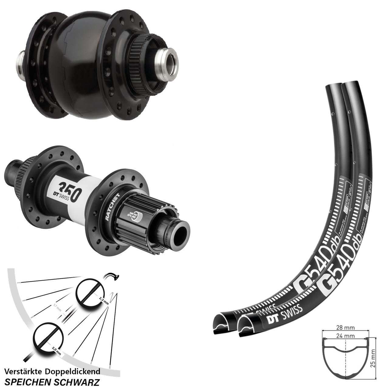 29 Zoll DT Swiss G540 SON delux 350 Micro Spline Centerlock Laufradsatz 12x100/142