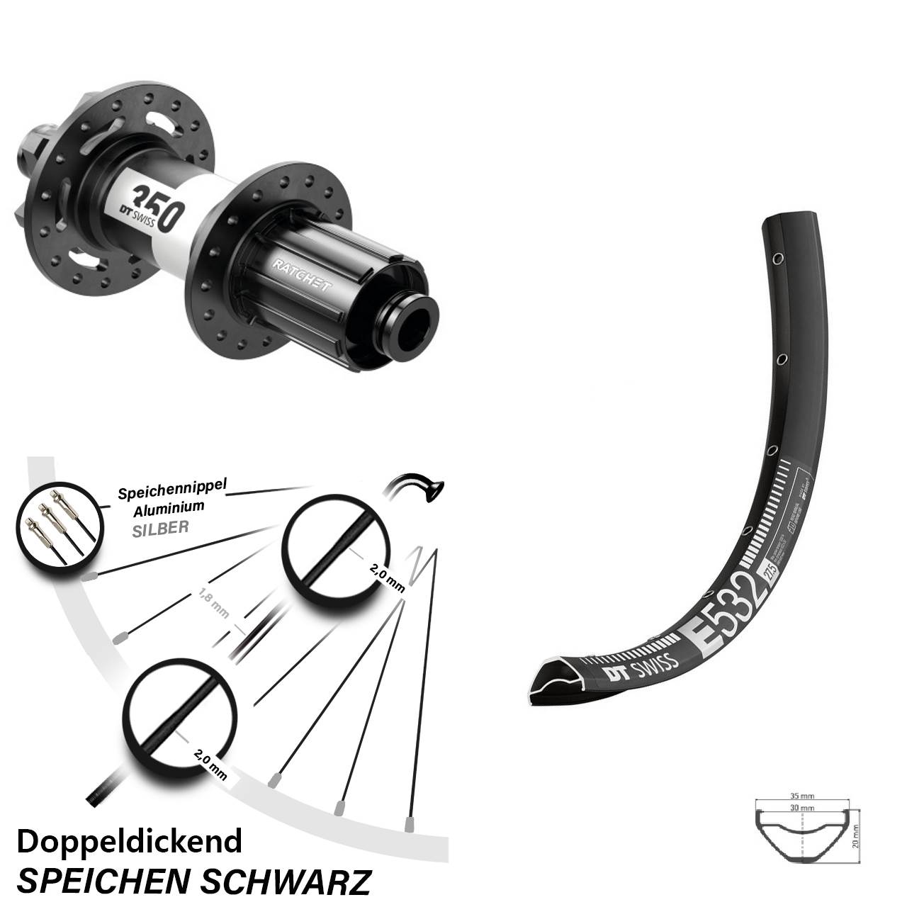 29 Zoll Hinterrad DT Swiss 350 11-fach E 532 6-Loch