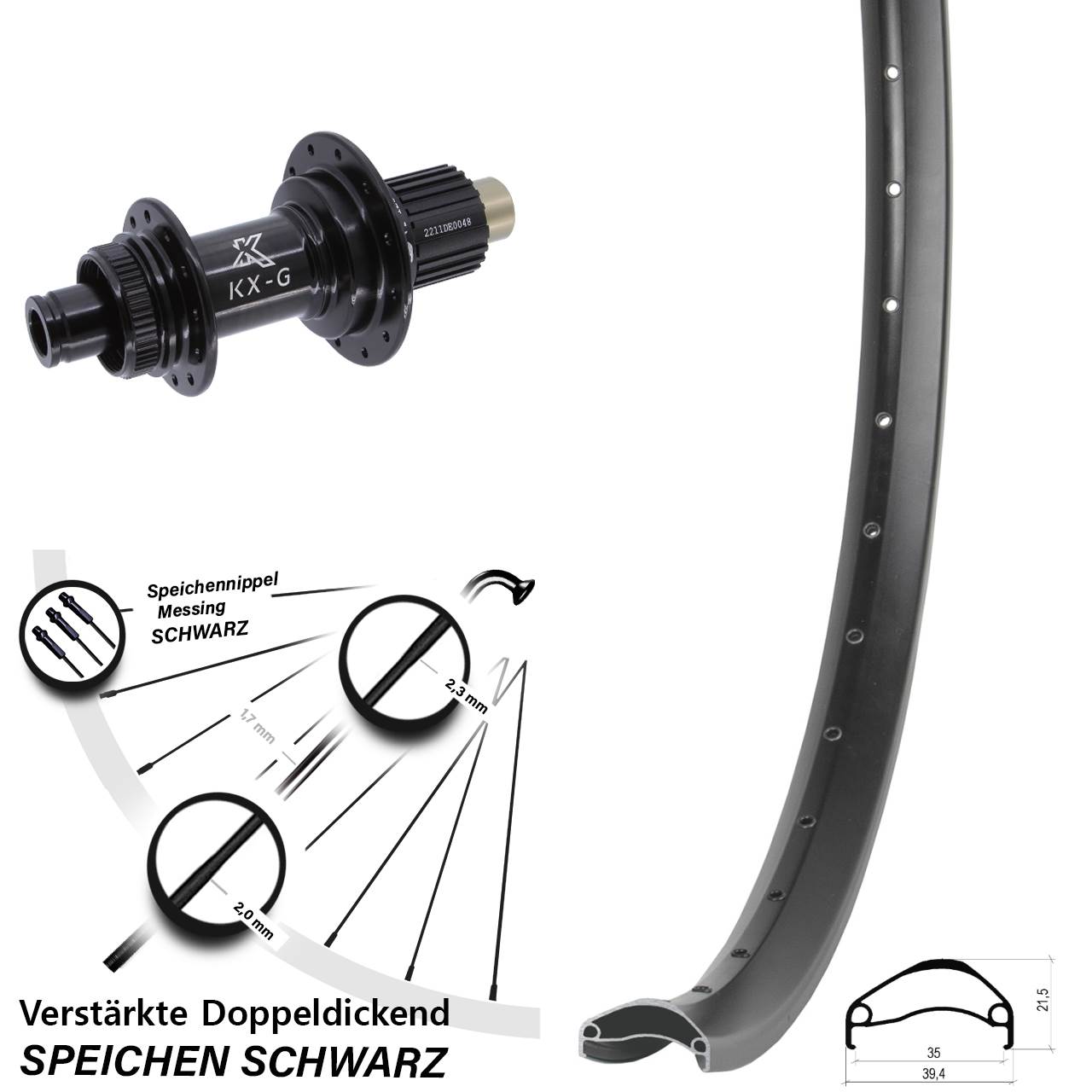 Ambrosio E35 KX-G 27,5 Zoll Centerlock Hinterrad 12x142 Shimano Micro Spline