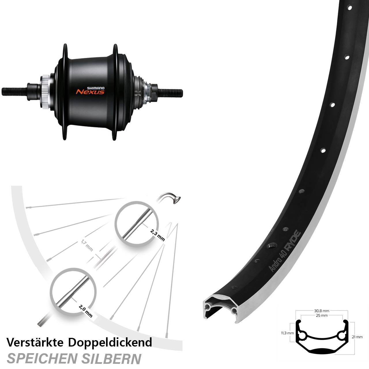 28 Zoll Ryde Andra 40 Hinterrad Shimano Nexus 7 Gang
