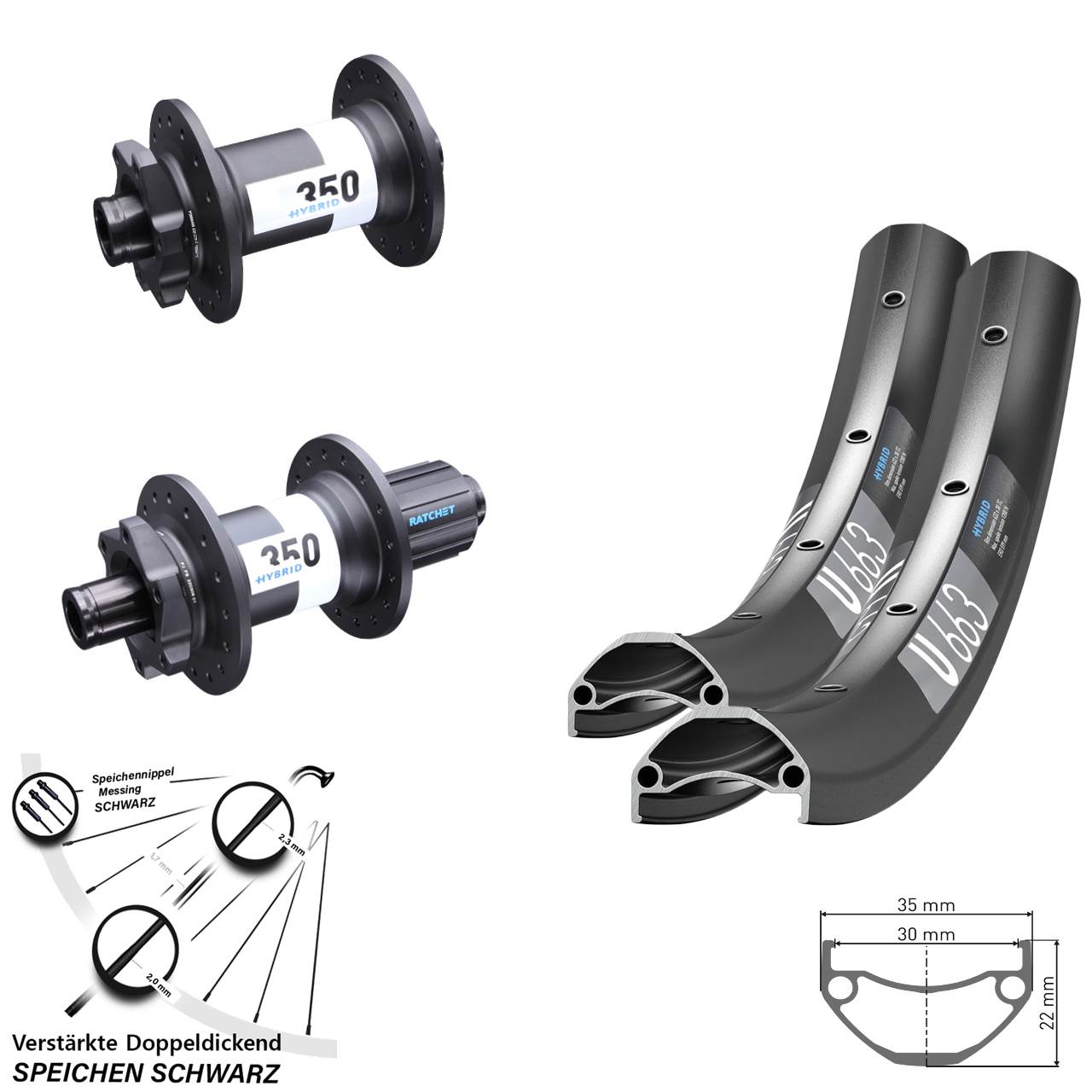 DT Swiss U 663 -350 Hybrid 29 Zoll Laufradsatz 15x110 12x148 Boost 6-Loch 8-11 fach