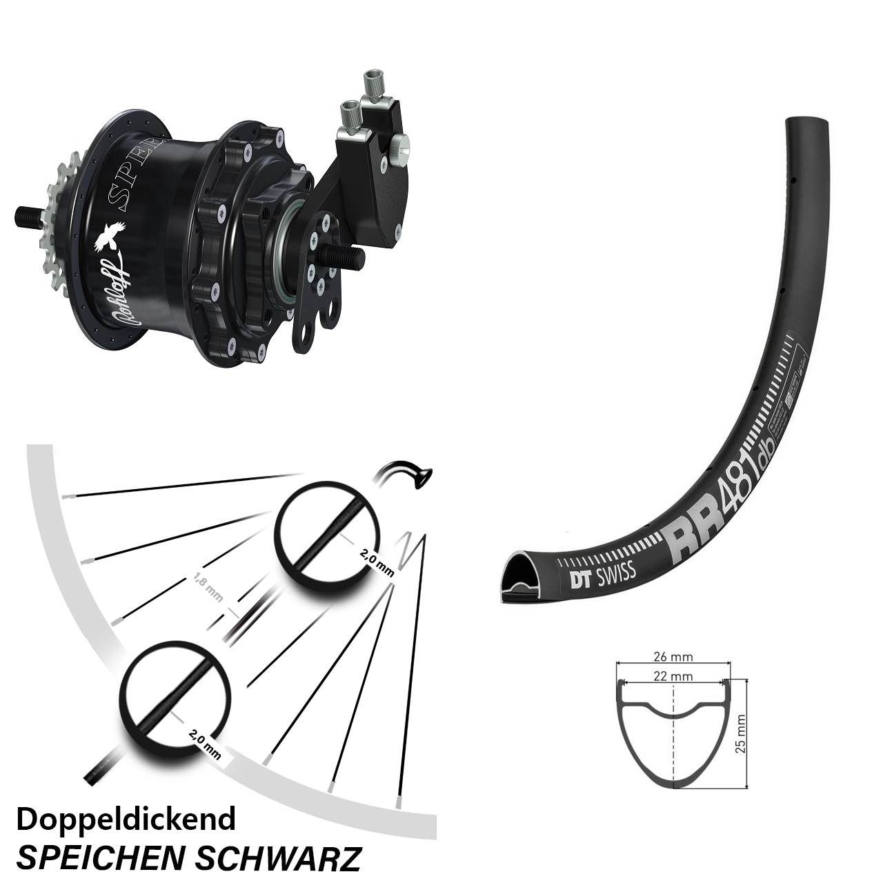 Hinterrad 28 Zoll DT Swiss RR 481 Disc Rohloff Speedhub 500/14 TS DB Tandem schwarz
