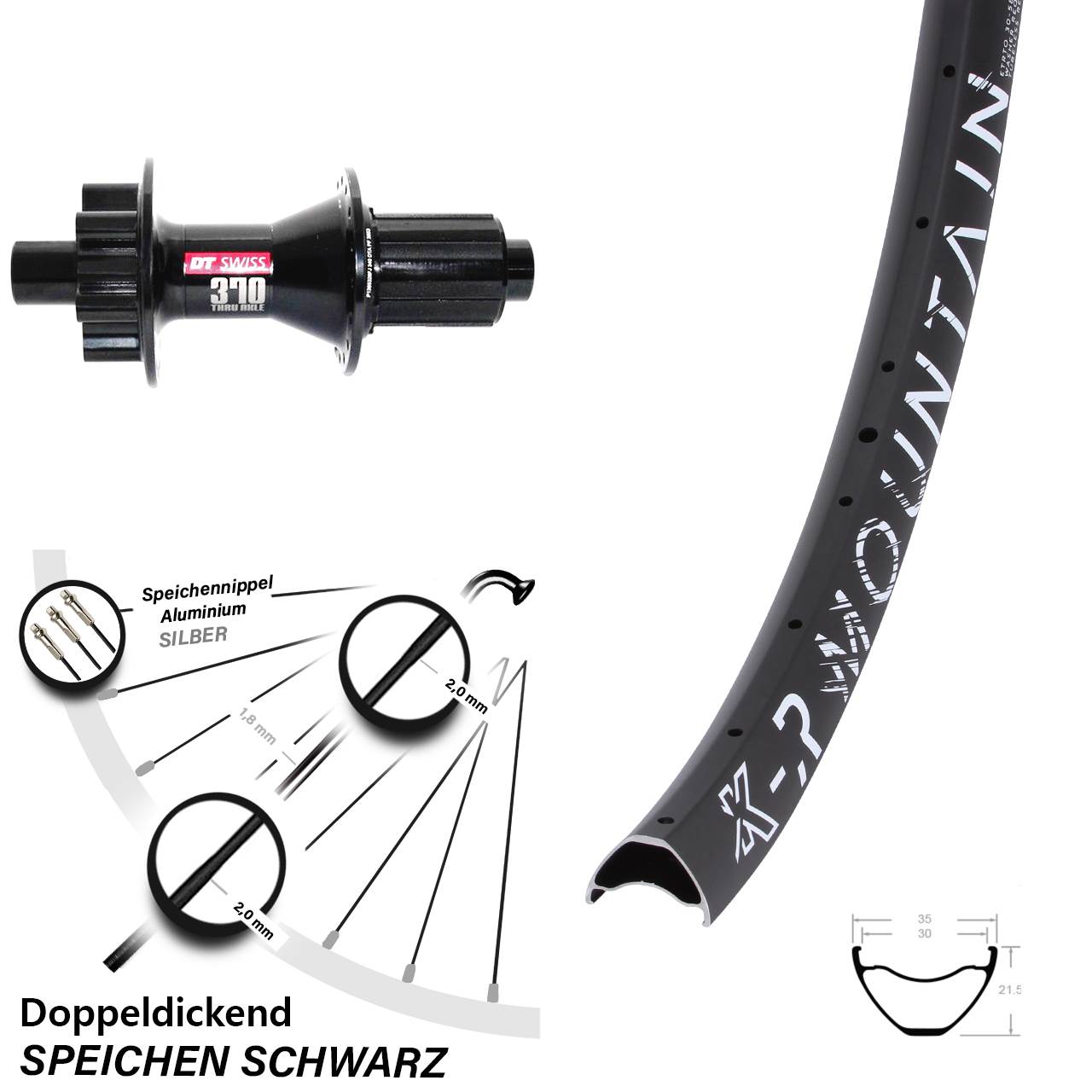 6-Loch Hinterrad 29 Zoll KX R Mountain DT Swiss 370 Hybrid 8-11 fach 12x142