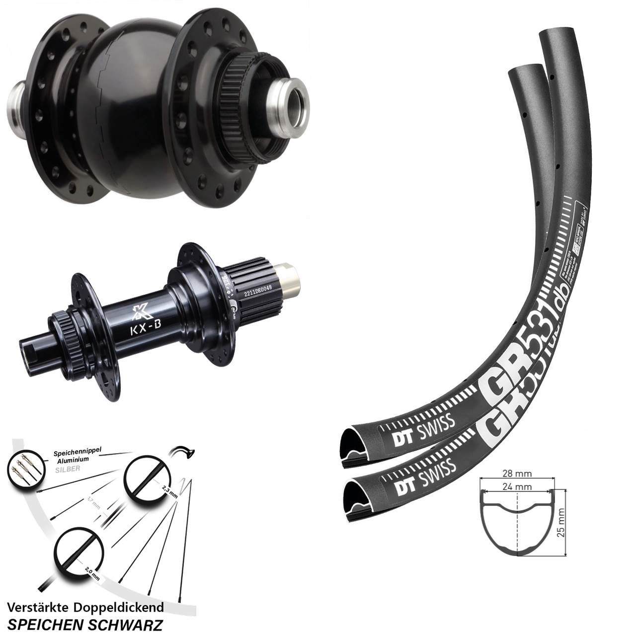 Centerlock Laufradsatz 650B DT Swiss GR 531 KX-B SON 28 Shimano Micro Spline Boost