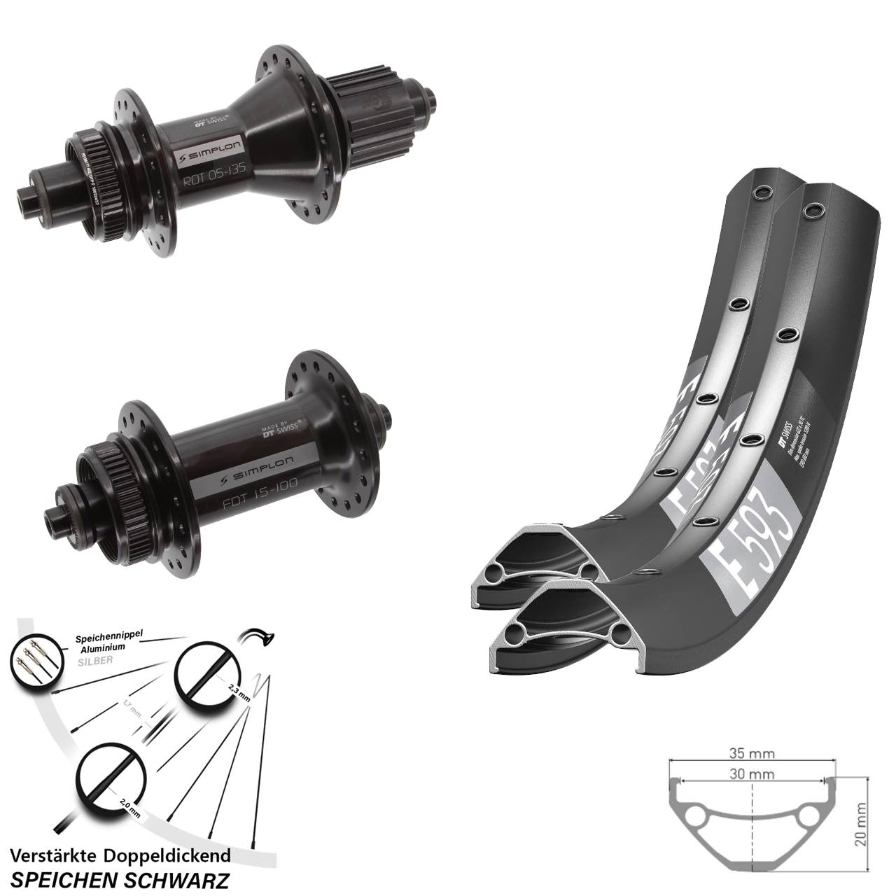 DT Swiss E593-370 DT Swiss 370 Hybrid 29 Zoll Laufradsatz Centerlock QR Micro Spline