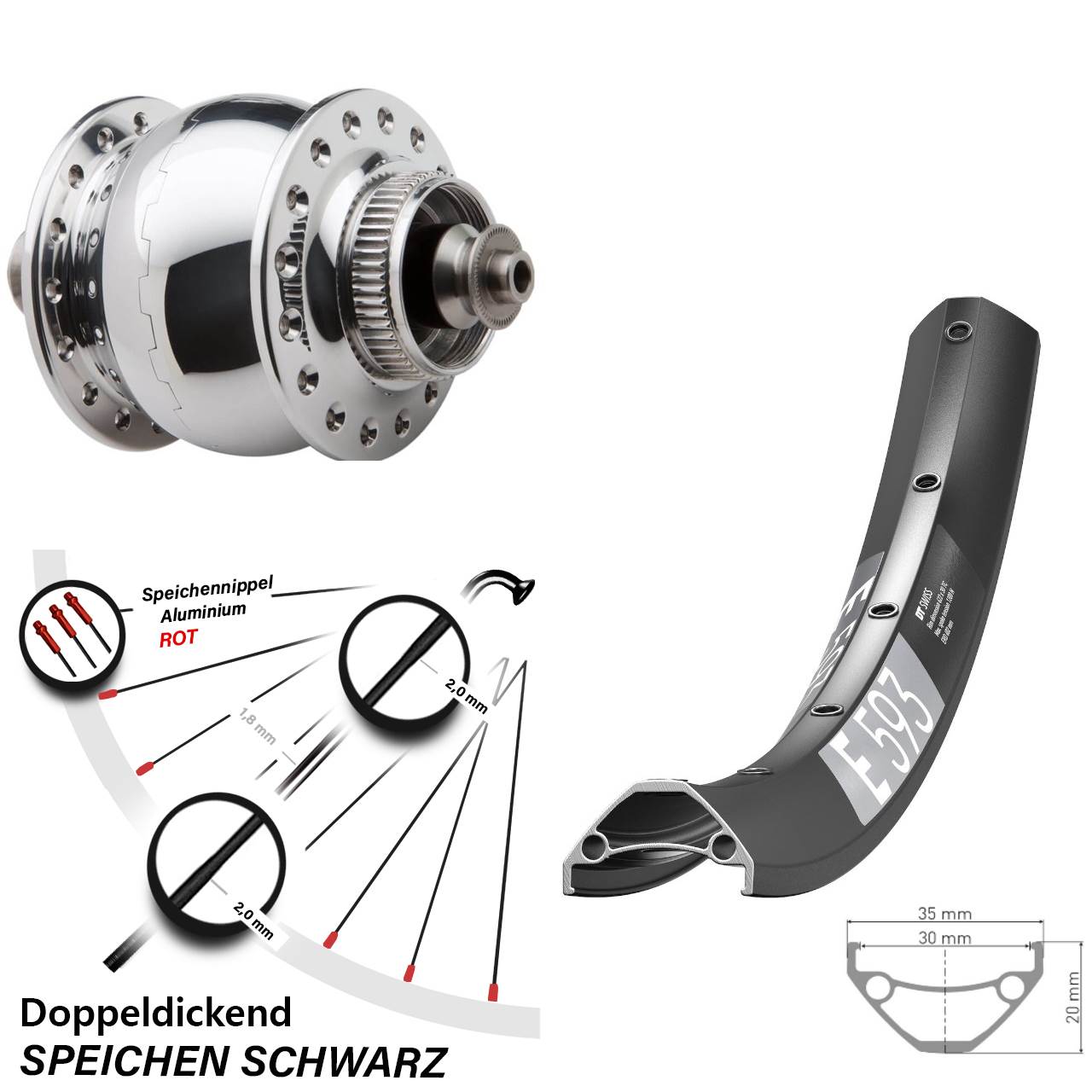 Centerlock Vorderrad mit Dynamo 29 Zoll DT Swiss E 593 SON 28 QR