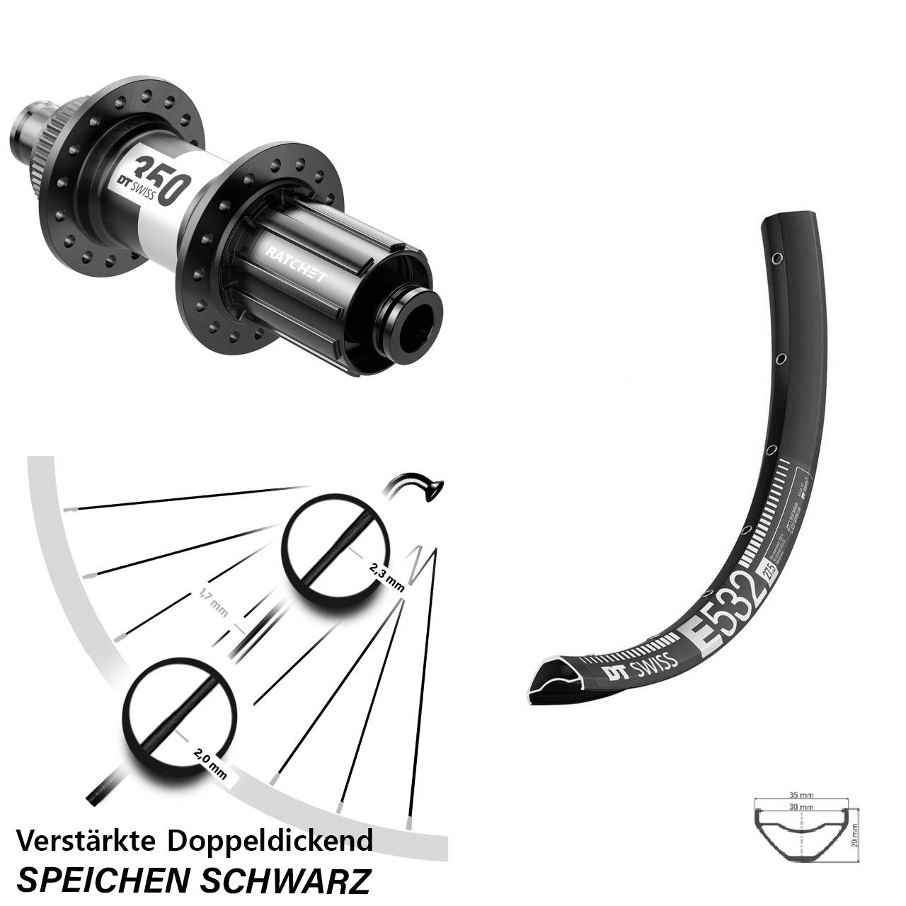 27,5 Zoll E 532 DT Swiss 350 Centerlock Hinterrad 12x142 8-11 fach HG