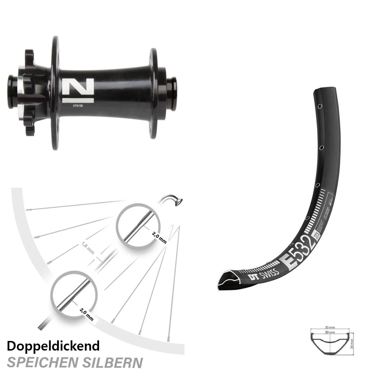 27,5 Zoll Vorderrad 6-Loch DT Swiss E 532 Novatec D791 Nabe 15x100 mm