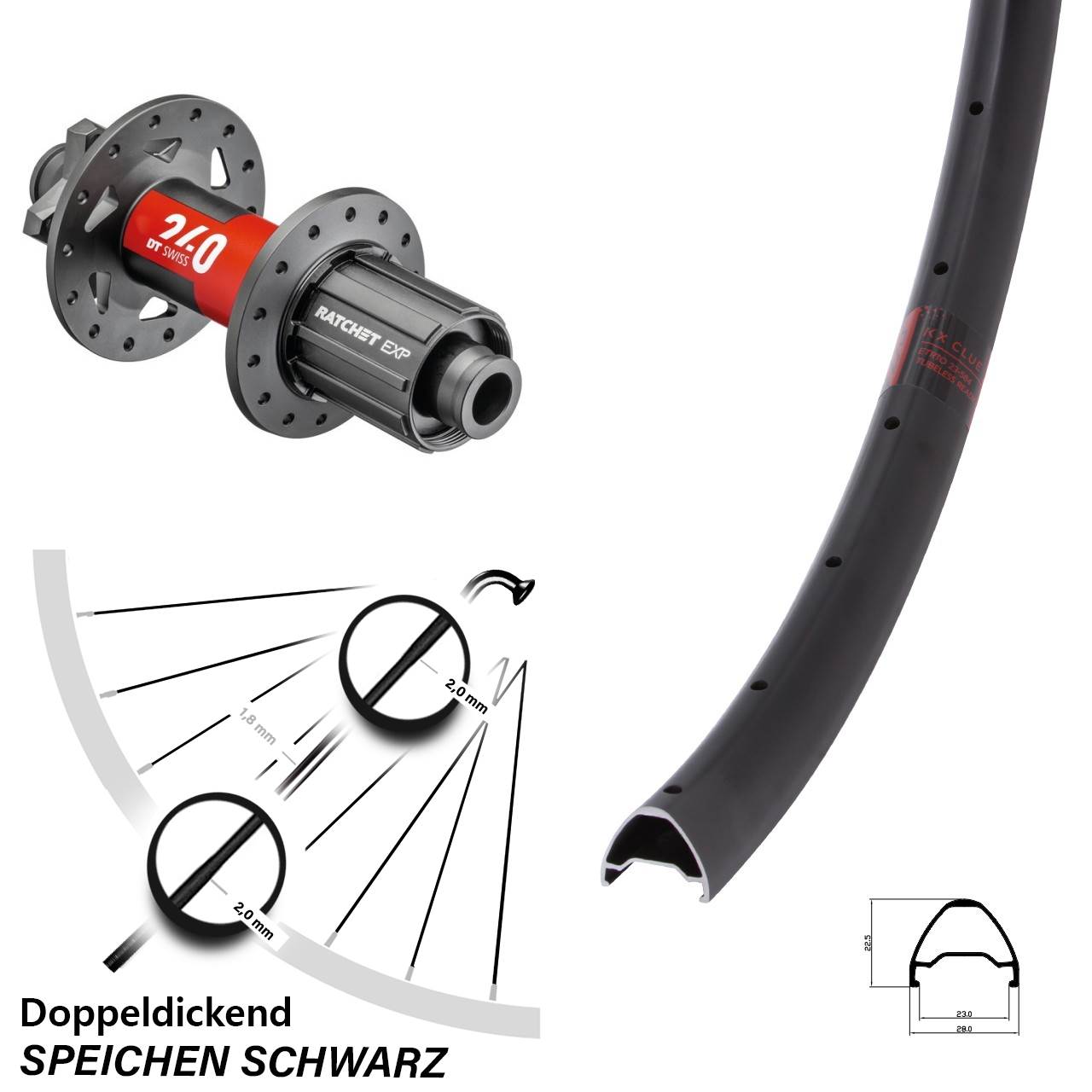 6-Loch Hinterrad 28-29 Zoll KX Clue DT Swiss 240 8-11 fach 12x148