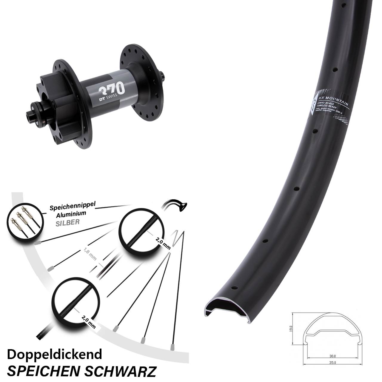 Vorderrad 6-Loch 29 Zoll KX Mountain TR DT Swiss 370 für Schnellspanner