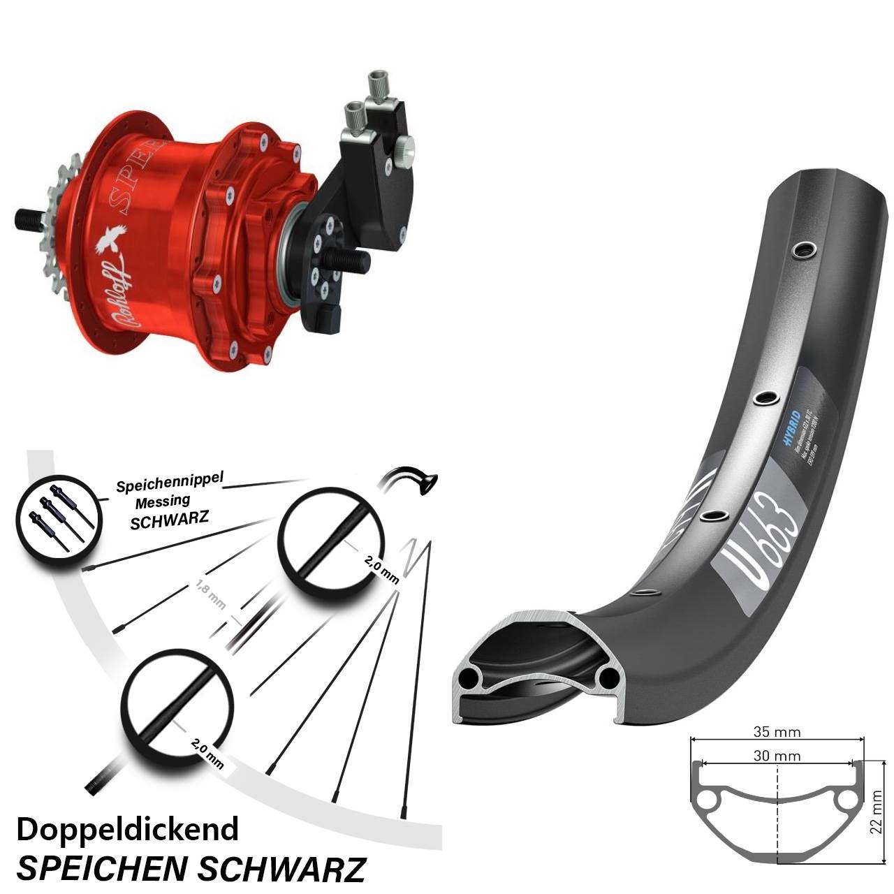 29 Zoll DT Swiss U663 Rohloff Speedhub 500/14 TS DB OEM rot